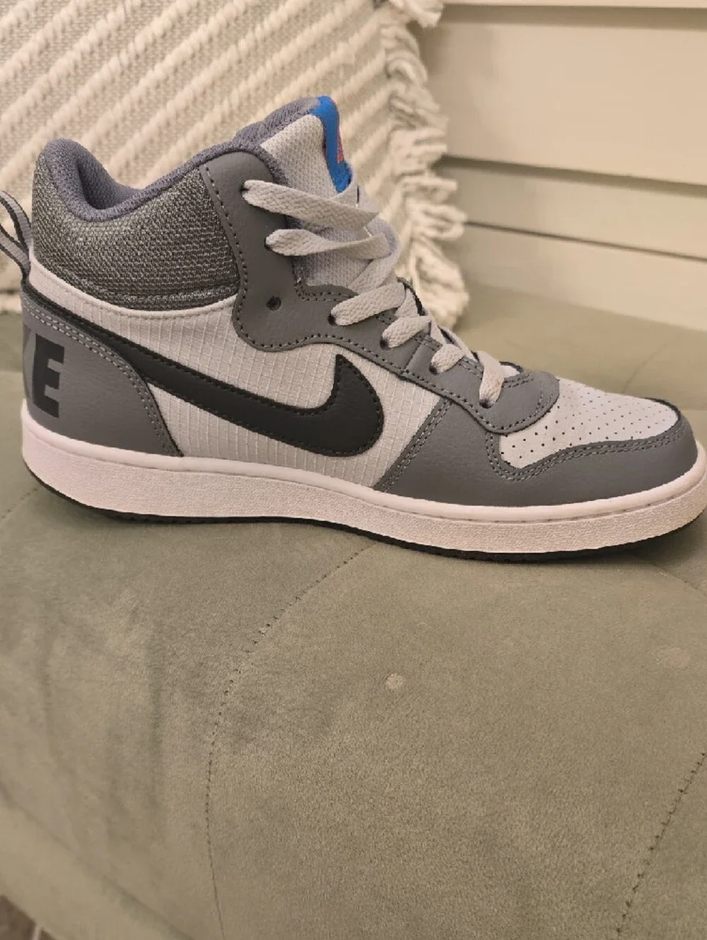 Nike Youth Gray and Black High-Top Sneakers with Rhinestone Swoosh